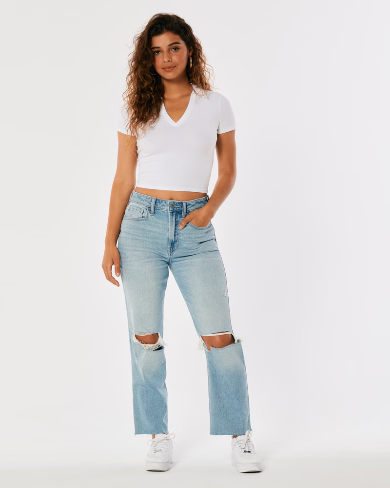 Women's Ultra High-Rise Ripped Medium Wash Vintage Ankle Straight Jeans | Women's Bottoms | Holli... | Hollister (US)