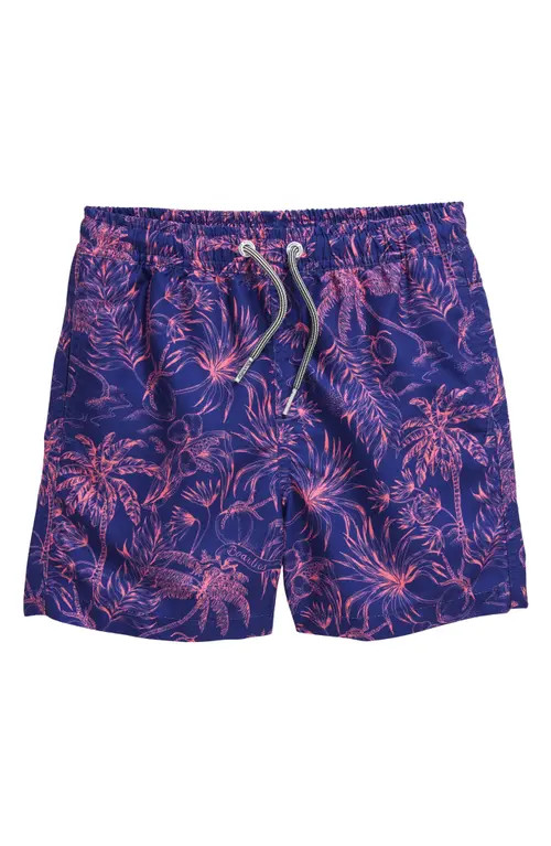 Boardies Kids' Palm Tree Print Swim Trunks in Blue at Nordstrom, Size 5-6Y | Nordstrom