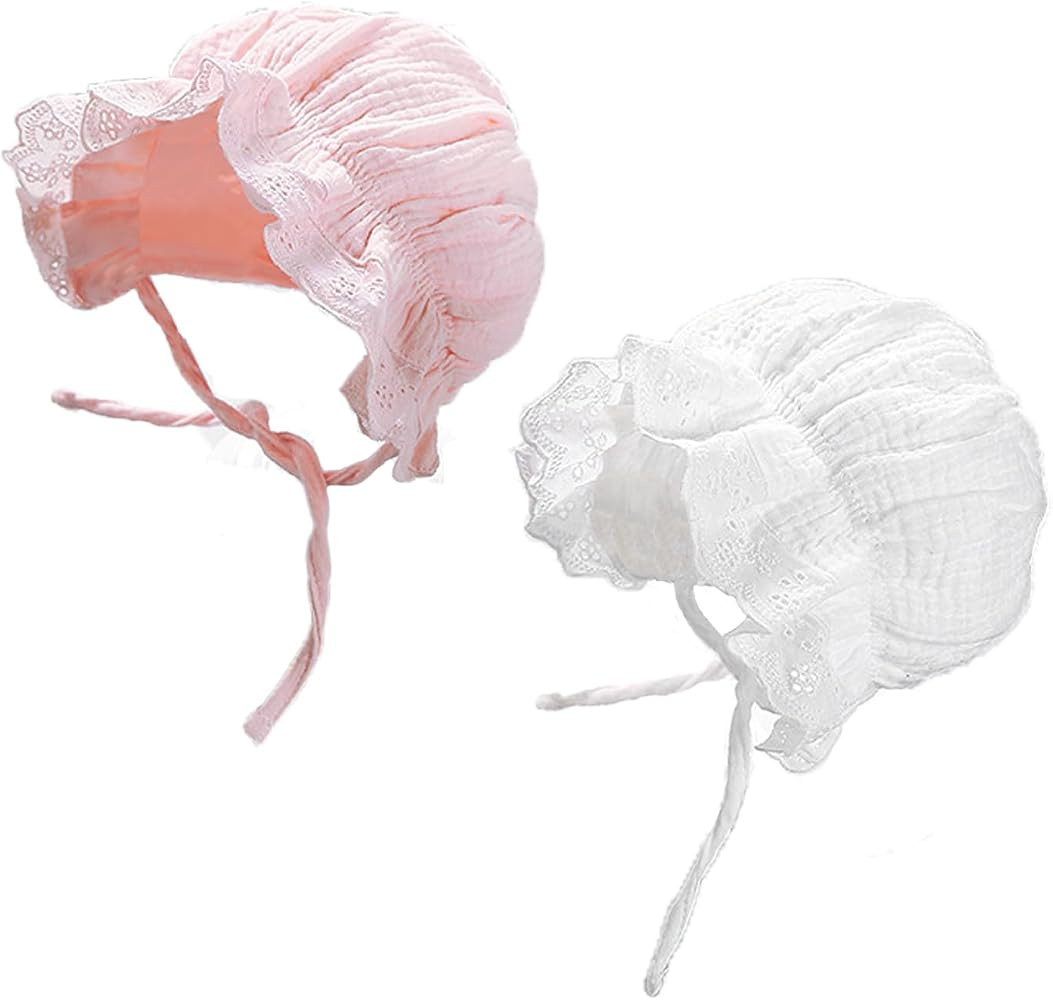 Toddlers-Lace-Cotton-Bonnet Newborn-Warm-Cap Breathable Sun-Protection-Hat | Amazon (US)