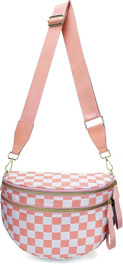 Checkered Crossbody Bum Bags for Women, Spacious Nylon Sling Bag Fanny Pack witn Adjustable Shoul... | Amazon (US)