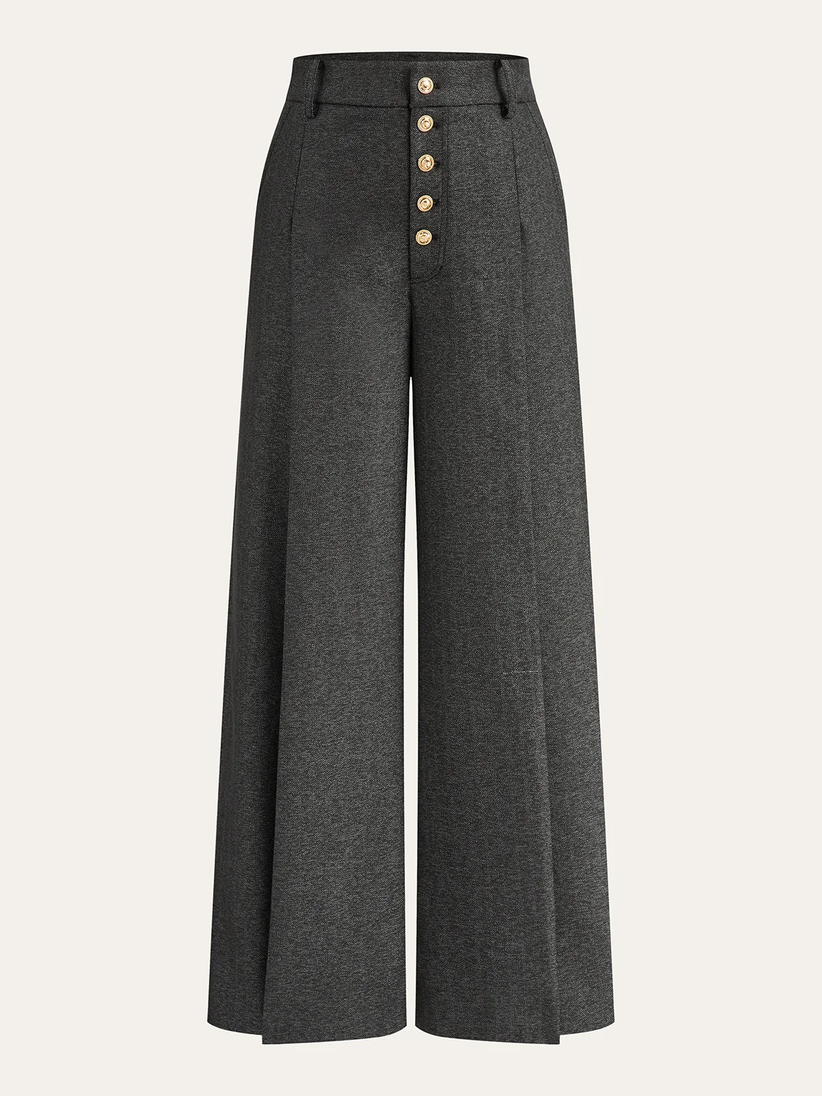 High-Waisted Button-Front Wide-Leg Pants | Commense