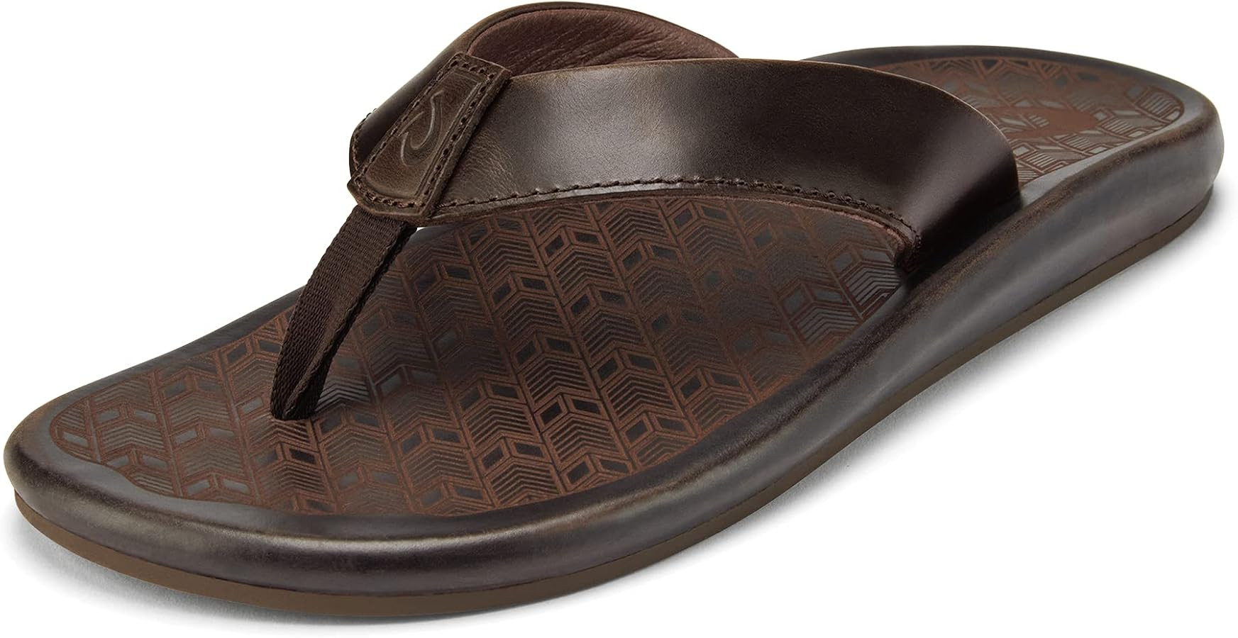 OLUKAI 'Ilikai Men's Leather Sandals, Full-Grain Leather Flip-Flop Slides, Anatomical Footbed & C... | Amazon (US)