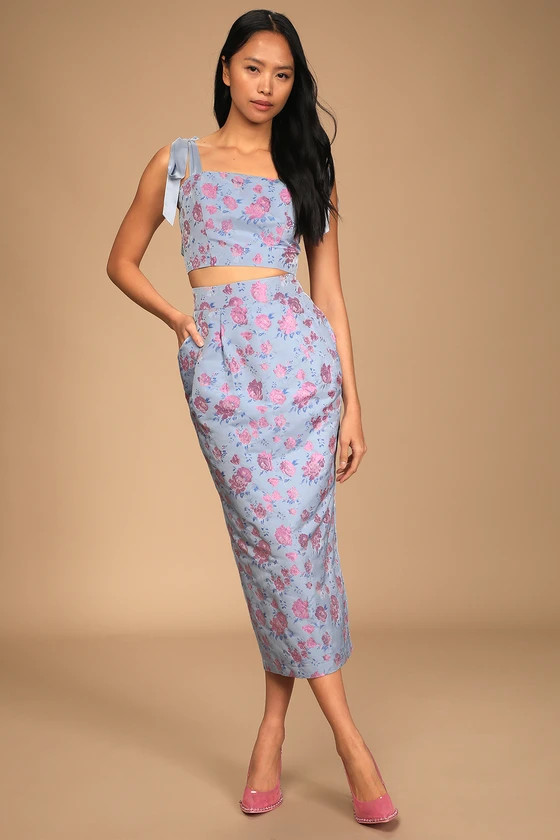 Ellarina Light Blue Metallic Tie-Strap Two-Piece Midi Dress | Lulus (US)