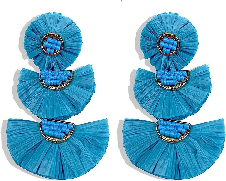 Statement Earrings Beaded Raffia Palm Bohemian Drop Dangle Earrings for women | Amazon (US)