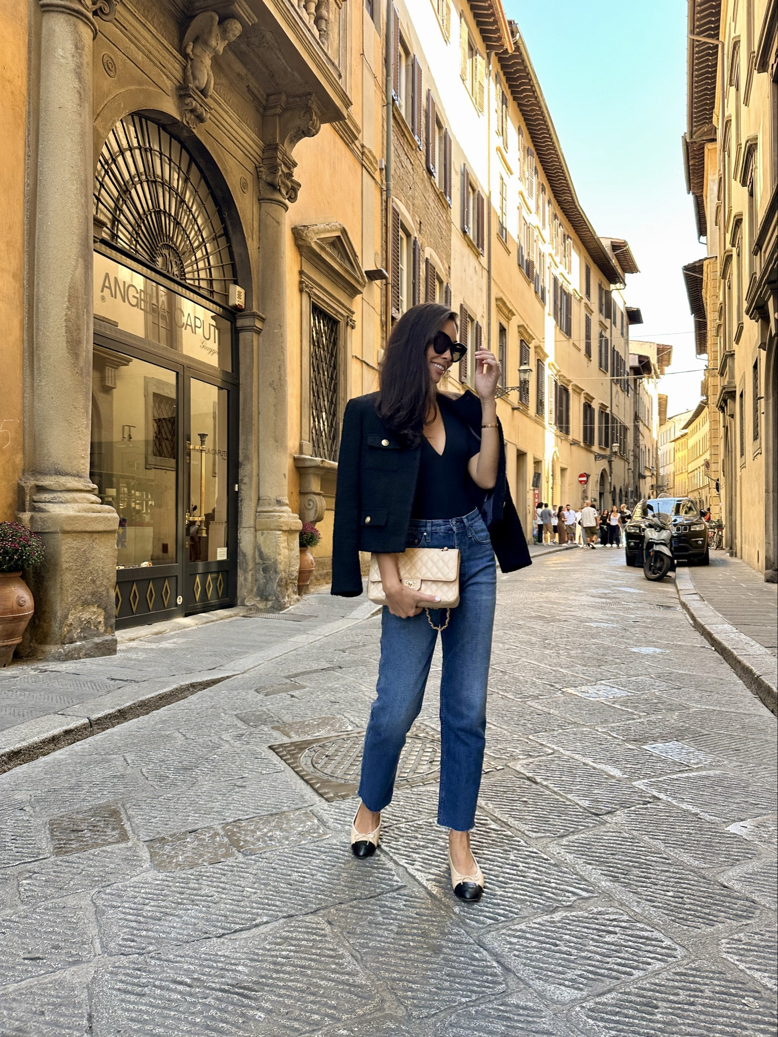 Casual outfit, classic style, lady jacket, jeans, Florence outfit, Kat Jamieson style, Chanel ballet flats. 

#LTKSeasonal #LTKTravel #LTKootd