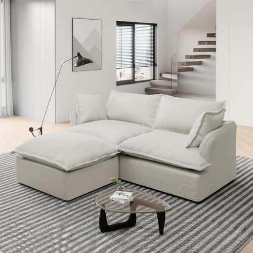 Loveseat Cloud Modular Sectional Sofa Couch, 3 Seater Convertible Sectional Couch, Linen Blended Down Feather Fill Sofa, Completely Removable Cover, Corner Sofa for Living Room, Office, Gray | Amazon (US)