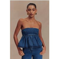 Pauline Strapless Denim Top - 90'S Blue I MESHKI I Size S | MESHKI US