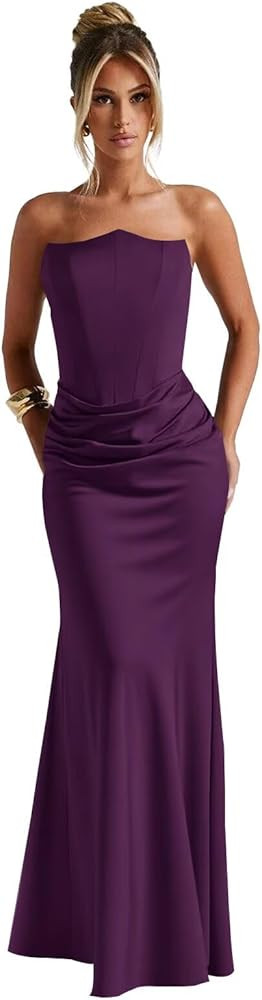 Satin Bridesmaid Dresses for Women 2025 Strapless Long Formal Wedding Party Gown | Amazon (US)