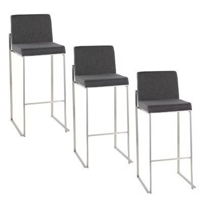 Set of 3 30" Contemporary High Back Barstools with Metal Frame, Padded Seat and Backrest for Kitchen or Home Bar | Target