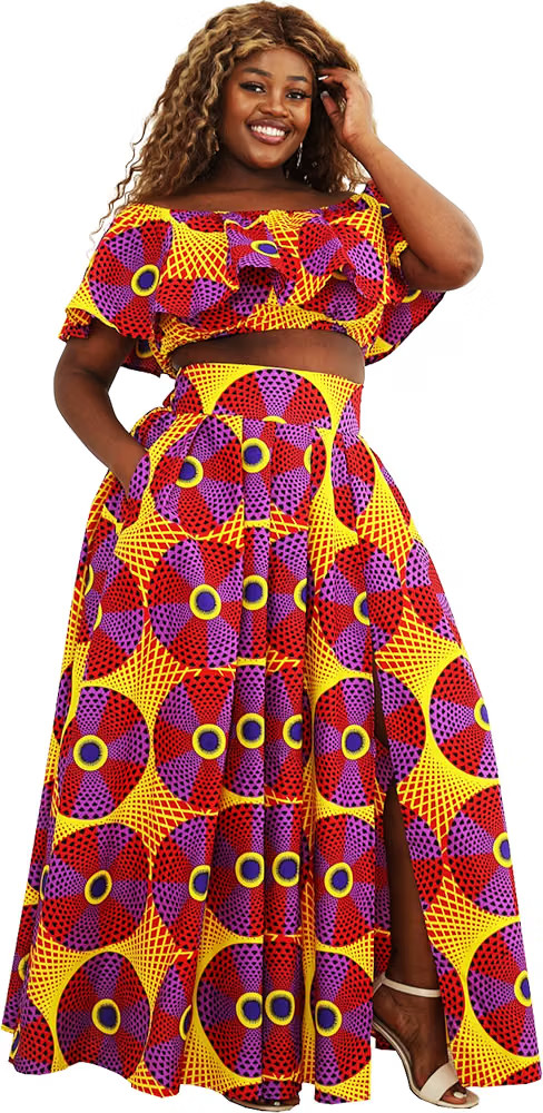 SHENBOLEN Womens African Print Skirt Top Set Tradition Clothing | Amazon (US)