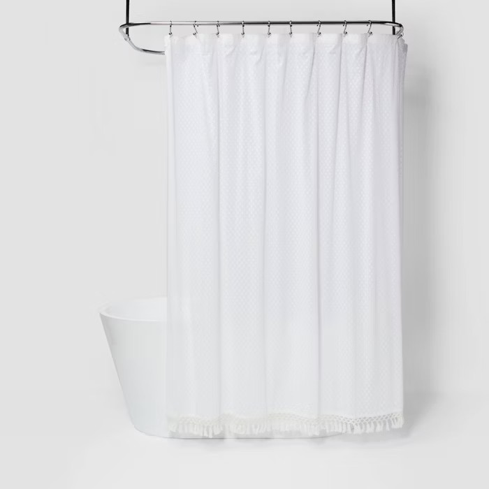 Textured Dot Fringed Shower Curtain White - Opalhouse™ | Target