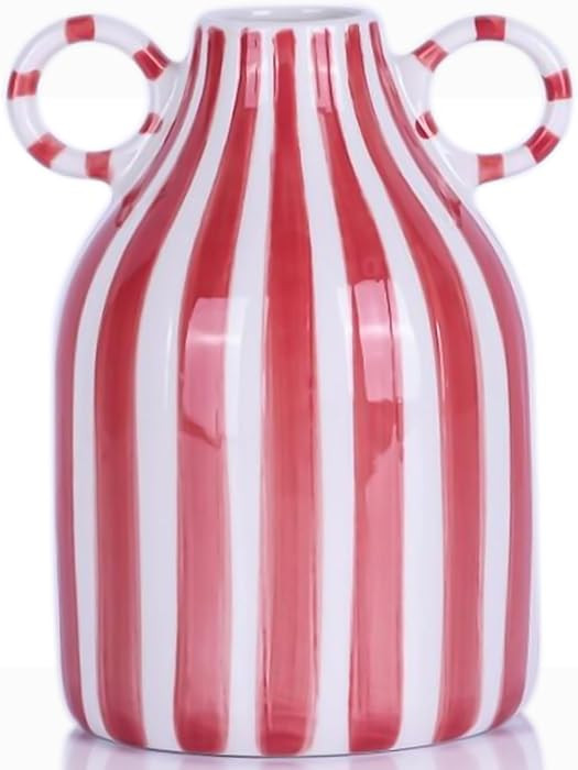 Red and White Ceramic Vase with Handle, Nordic Boho Small Vases Side Table Flower Centerpiece, Wi... | Amazon (US)