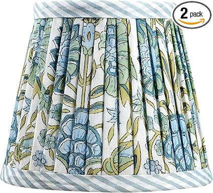 Ridhi Block Print Asparagus Green Lamp Shade 4" Top x 5" Bottom x 6" Slant Set of 2 Handmade Plea... | Amazon (US)