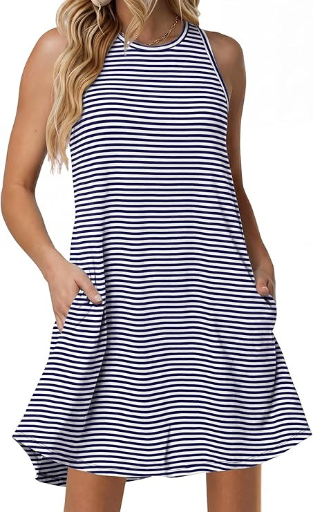 ANRABESS Women Summer Dress Built in Bra 2026 Casual Sleeveless Beach Sundress Flowy Tank Mini Sh... | Amazon (US)
