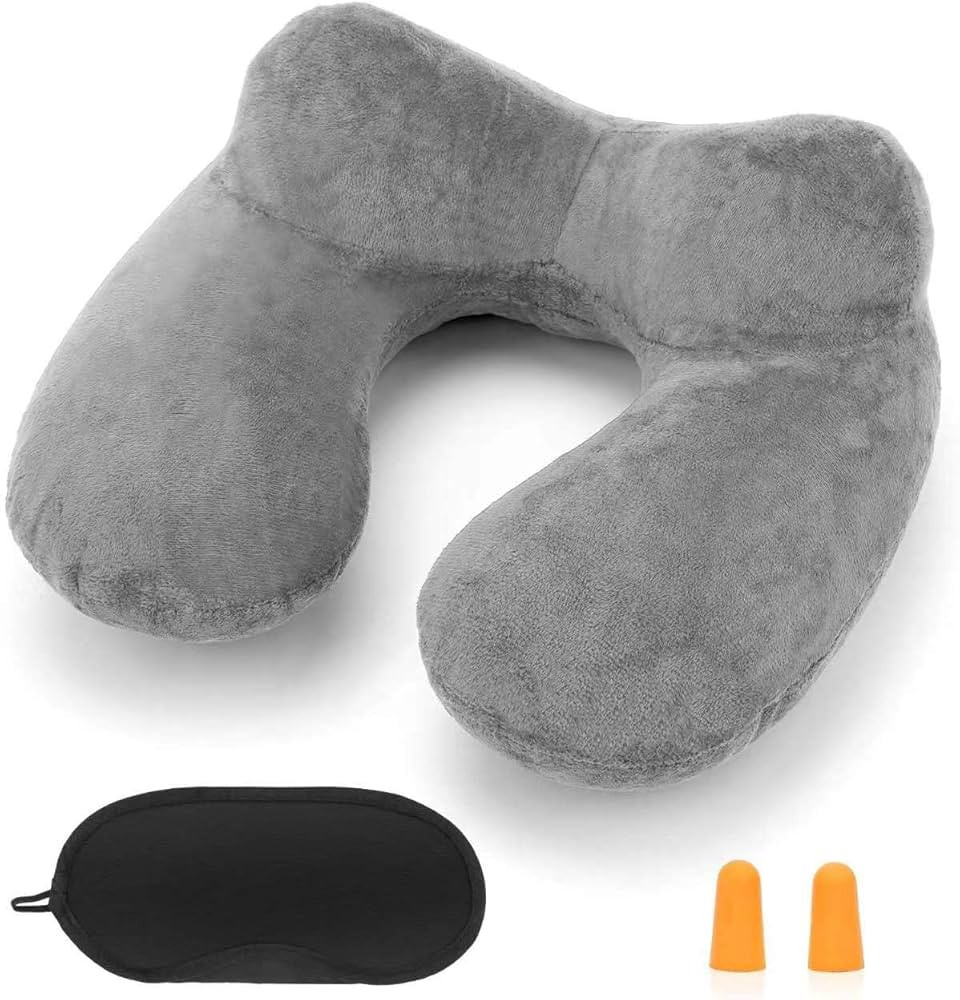 Inflatable Travel Pillow for Airplane Inflatable Neck Pillow for Traveling with Soft Velvet Washa... | Amazon (US)