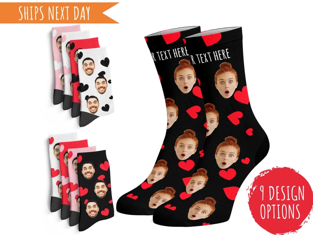 Custom Face Socks w Photo | 9 Color Themes | Valentines Day Gift for Boyfriend, Girlfriend - Coup... | Etsy (US)