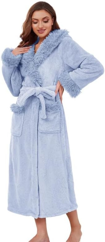 LYCY Womens Hooded Plush Long Robe, Soft Warm Fleece Bathrobe for Women Fluffy Cute Spa Robe | Amazon (US)