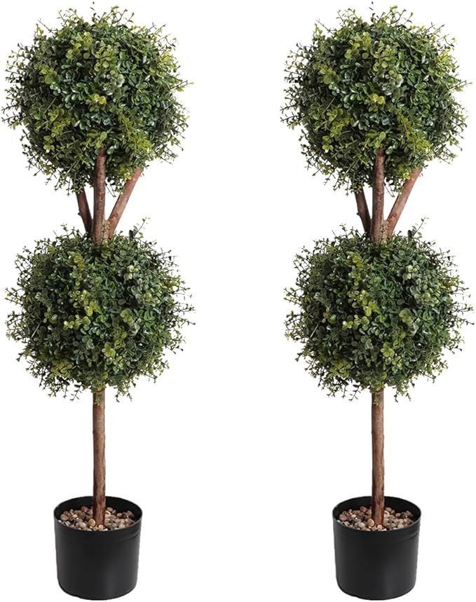 SAMASUTA 39 Inch Boxwood Topiary Artificial Tree Set of 2, UV Resistant Indoor/Outdoor Topiary Fa... | Amazon (US)