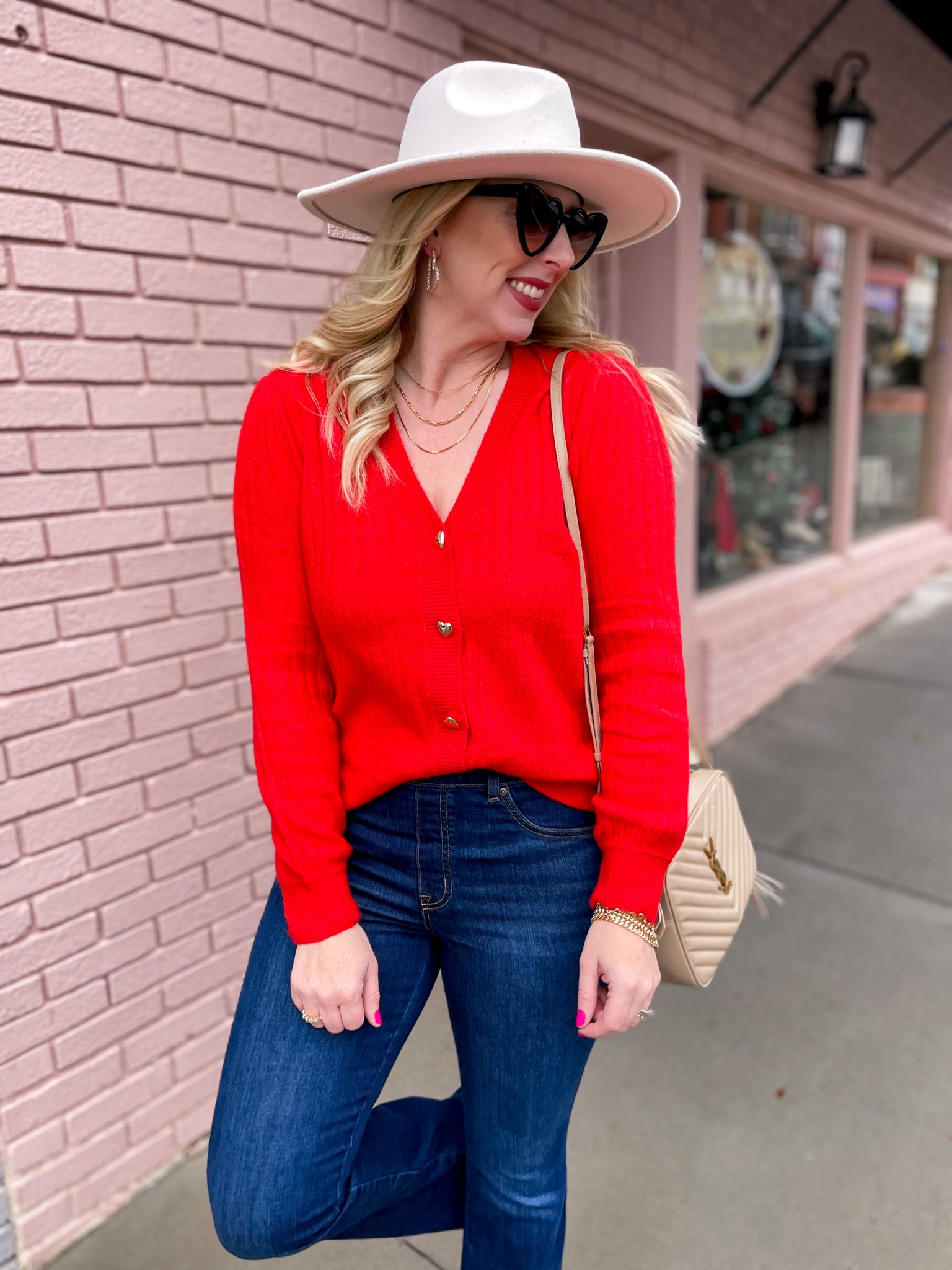 Heart button cardigan, loft, red cardigan, Valentine’s Day outfit, flare jeans 

#LTKSeasonal #LTKunder50 #LTKsalealert