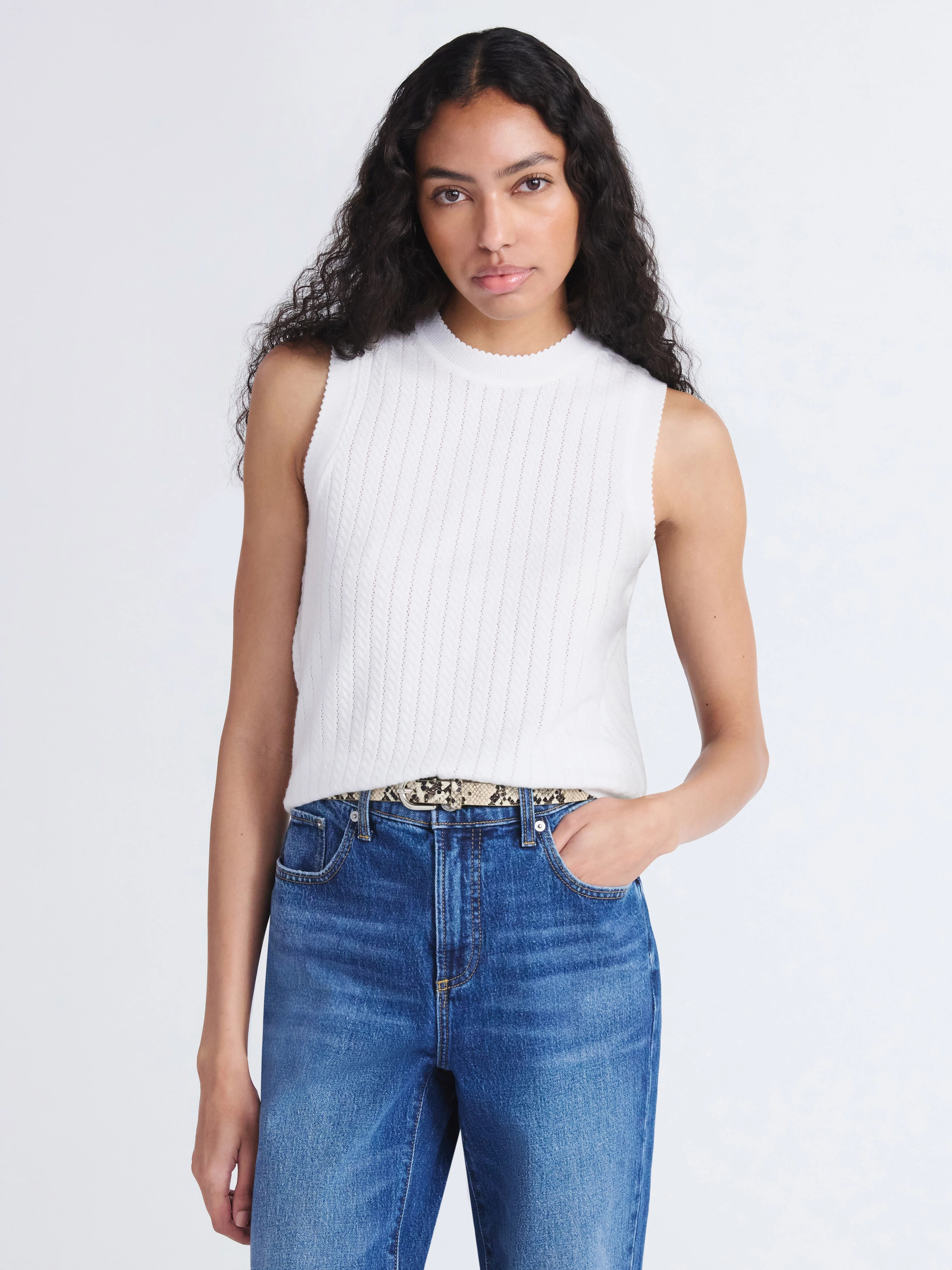 Free Assembly Women's Cozy Yarn Cable Sweater Shell, Sizes XS-XXL | Walmart (US)