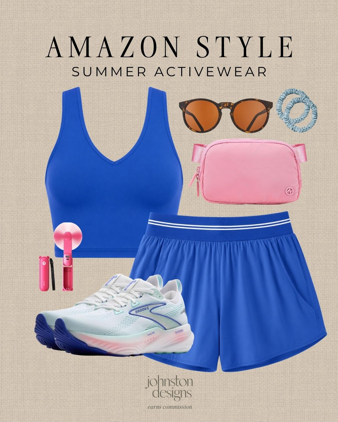 Amazon summer activewear with a bright blue workout set, running shoes and cute pink accessories. 💙

Amazon summer activewear, blue workout set, running shorts outfit, blue sports bra, Brooks running shoes, pink belt bag, mini handheld fan, tortoise sunglasses, hair ties, walking outfit idea, gym outfit inspo, summer athleisure style, affordable Amazon fashion, cute workout look, everyday activewear finds 

 #LTKootd #LTKfitnessgoals #LTKActive