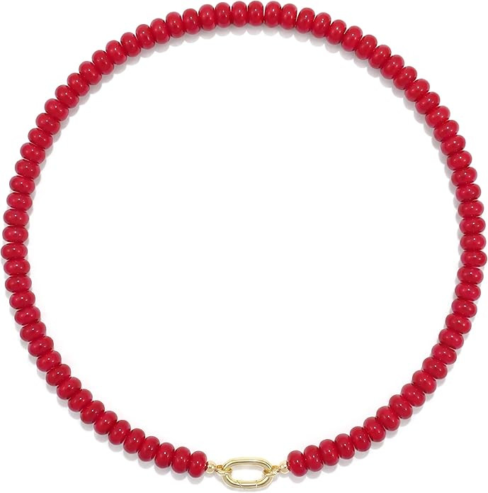 Beaded Gemstone Necklaces for Women Bohemian Colored Choker Natural Stone Bead Summer Beach Handm... | Amazon (US)