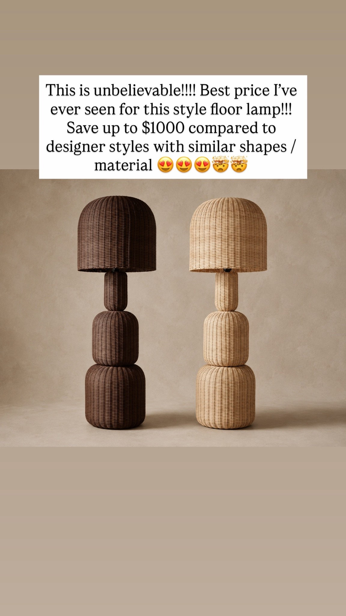 This is unbelievable!!!! Best price I’ve ever seen for this style floor lamp!!! Save up to $1000 compared to designer styles with similar shapes / material 😍😍😍🤯🤯