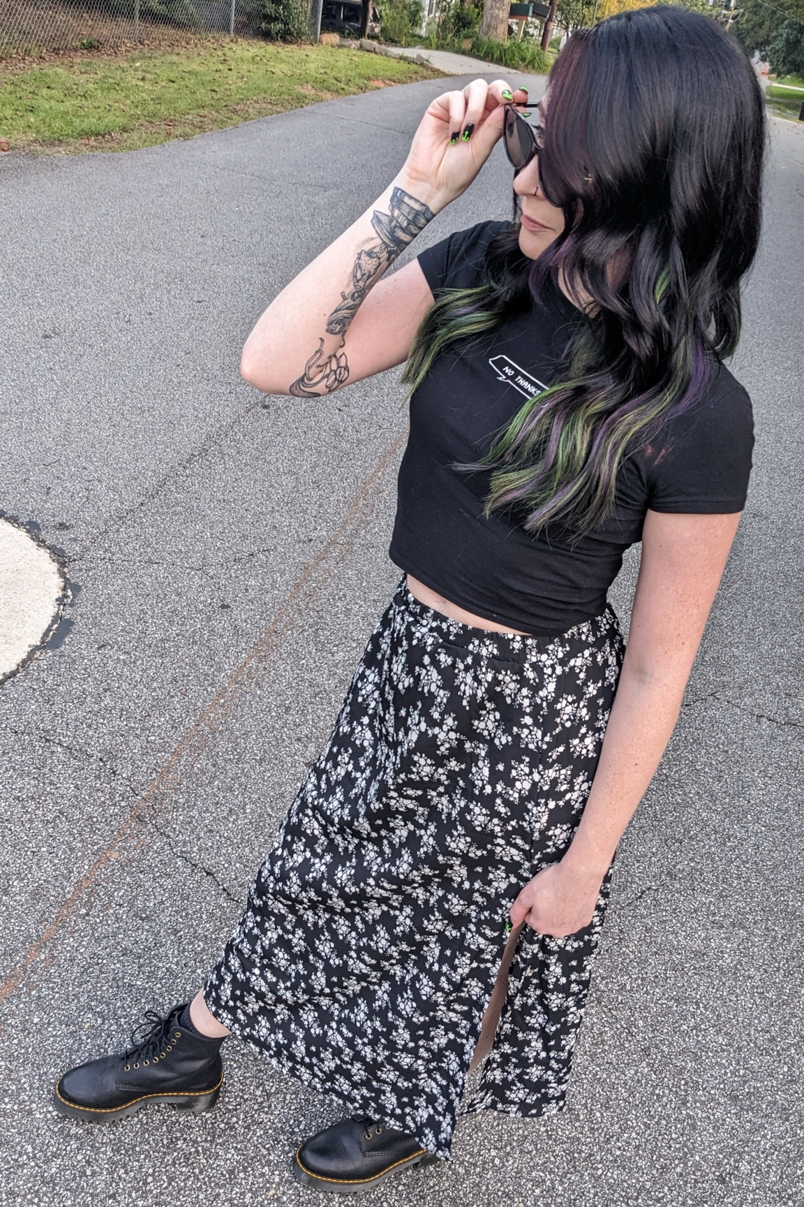 💜 beetlejuice hair 💚 new hair for the spooky season! Retagging my hair care routine products - she’ll be needing some extra love after this bleach! I got this super cute skirt on Amazon and love pairing these types of skirts with a simple tee/crop. Docs will be my go-to shoes for Fall, as always. 🤗

#LTKshoecrush #LTKHalloween #LTKSeasonal
