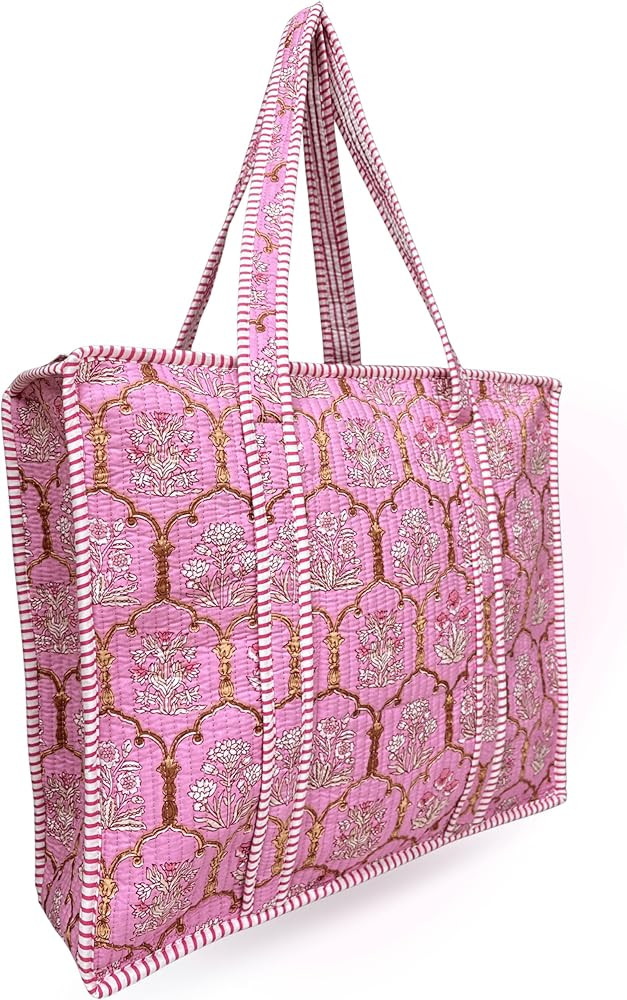 100% Cotton Quilted Tote Bag 18x16– Large Zipper Beach Bag & Travel Bag Purse Reusable Grocery ... | Amazon (US)