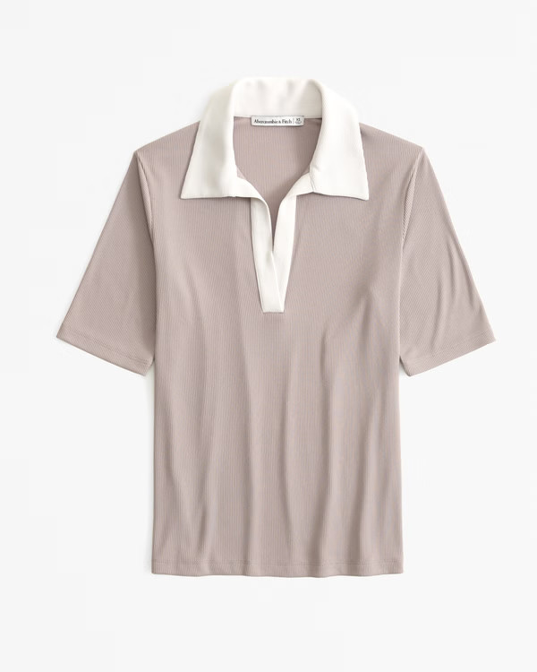 Women's Powdered Rib Half-Sleeve Polo Top | Women's Tops | Abercrombie.com | Abercrombie & Fitch (US)