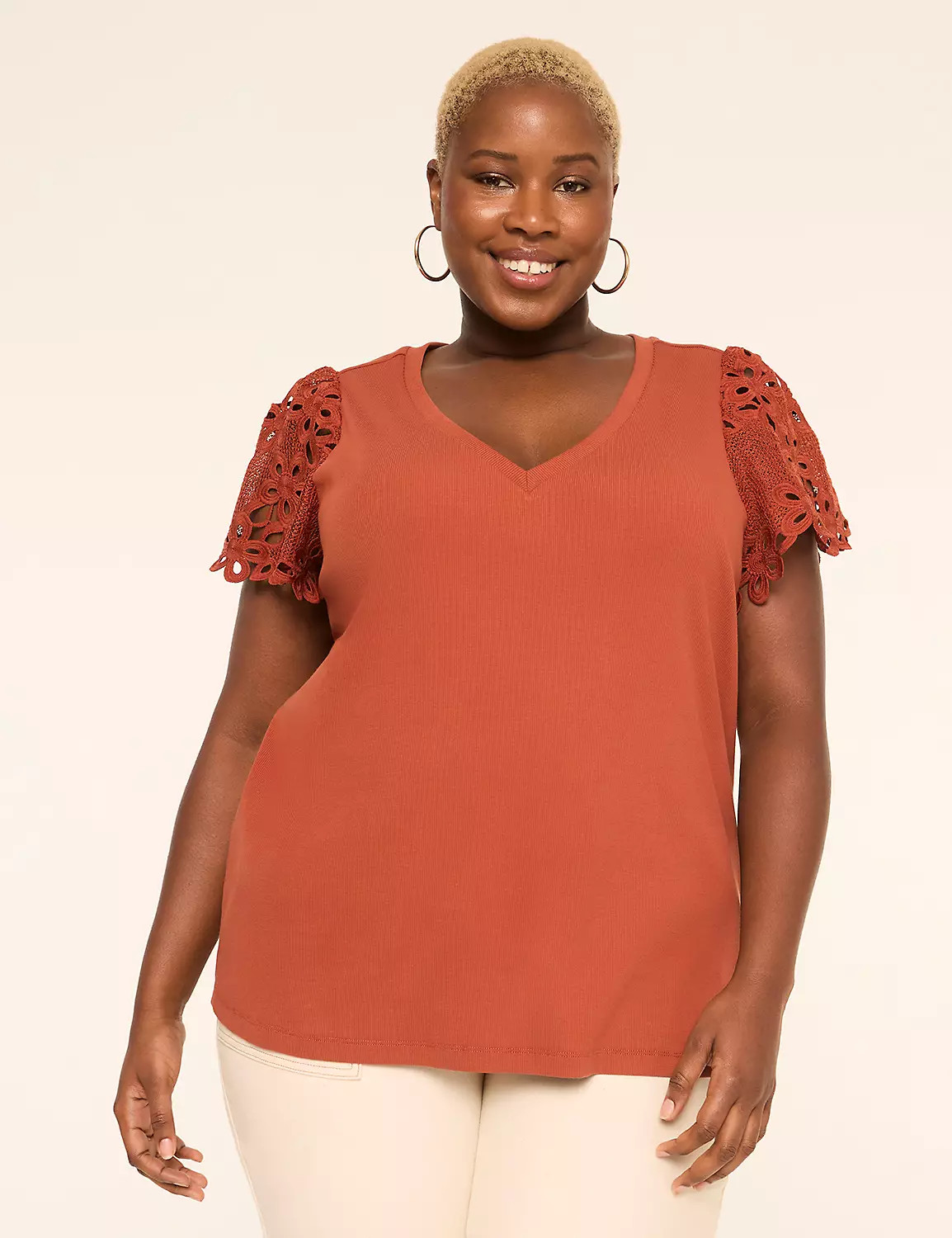 Crochet-Sleeve V-Neck Top | LaneBryant | Lane Bryant (US)
