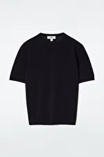 KNITTED COTTON V-NECK T-SHIRT | COS (US)