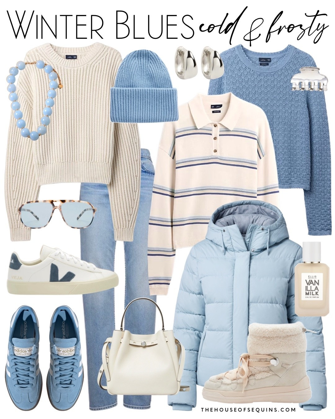 Shop cold weather winter outfits! GAO jeans, vuori puffer, preppy outfit, polo knit, gap sweater, adidas spezial, Veja sneakers, Nike sneakers, moncler snow boots, knit beanie, silver hoop earrings, Tory Burch bag and more! 

#LTKgrwm #LTKSaleAlert #LTKootd