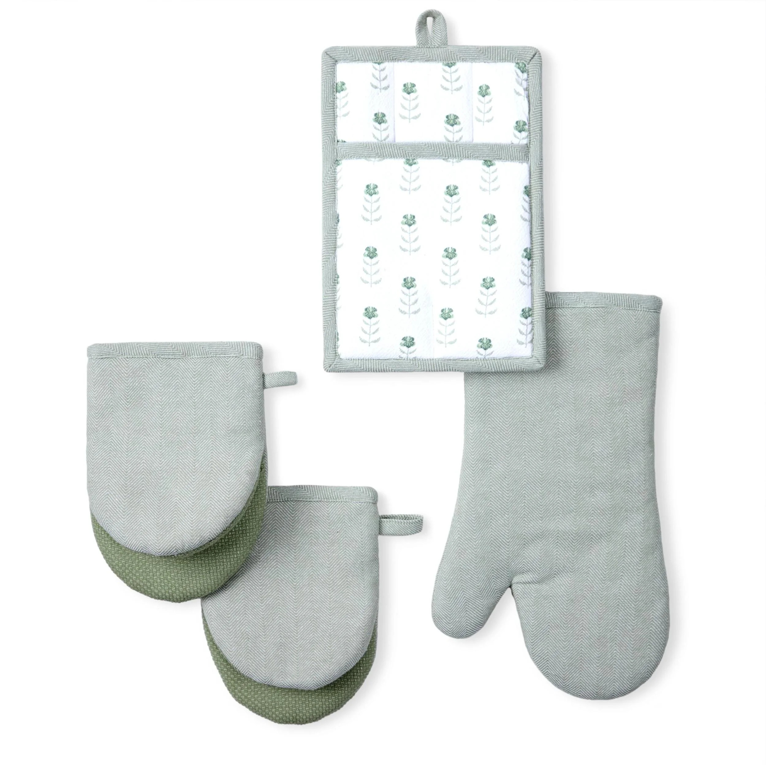 Beautiful 4-Piece Oven Mitt, Pot Holder, Mini Mitt Set, Green | Walmart (US)