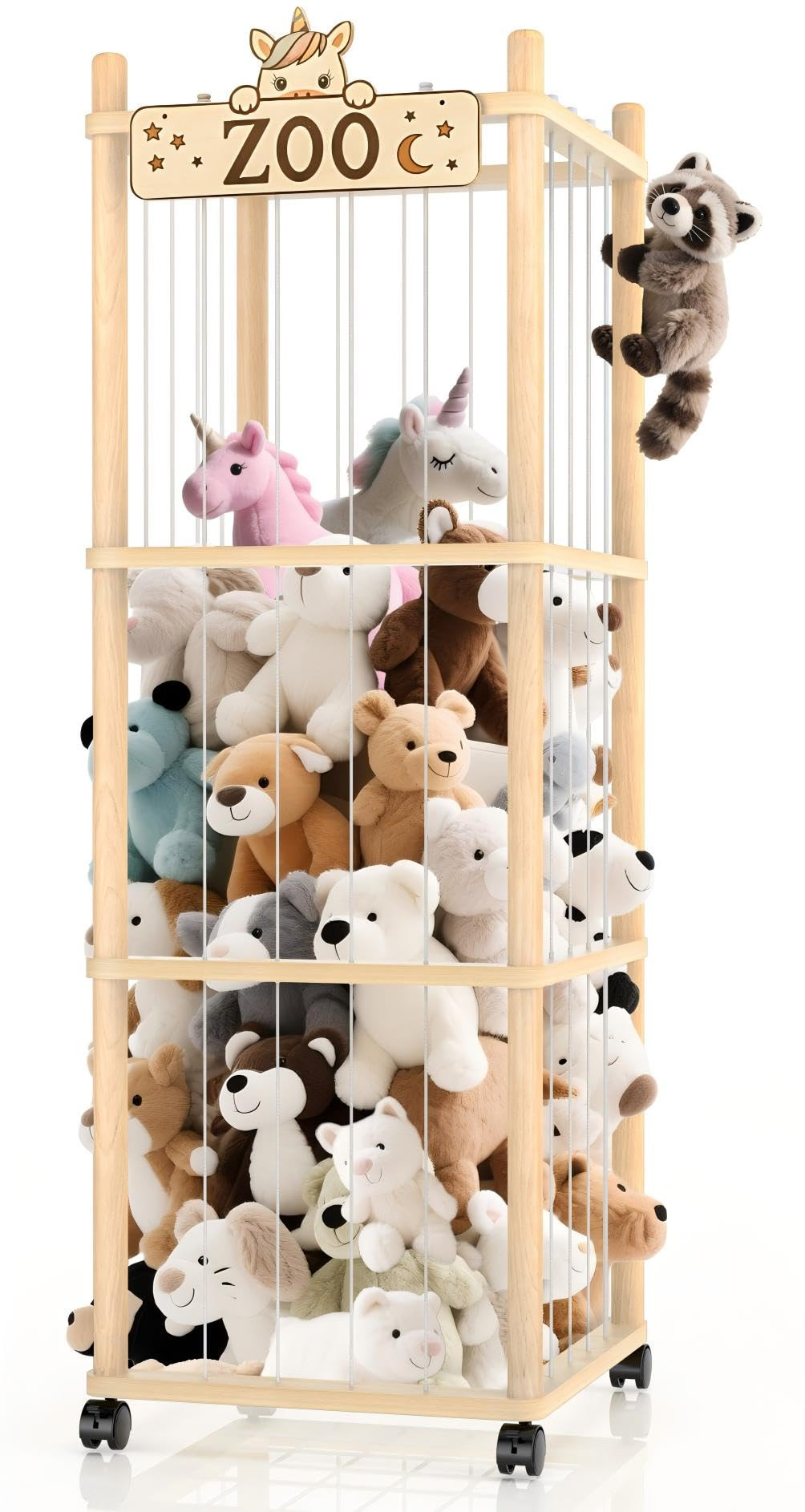 Stuffed Animal Storage Zoo Tower,56In Wooden Large Stuffed Animal Holder Organizer with Wheels,St... | Amazon (US)