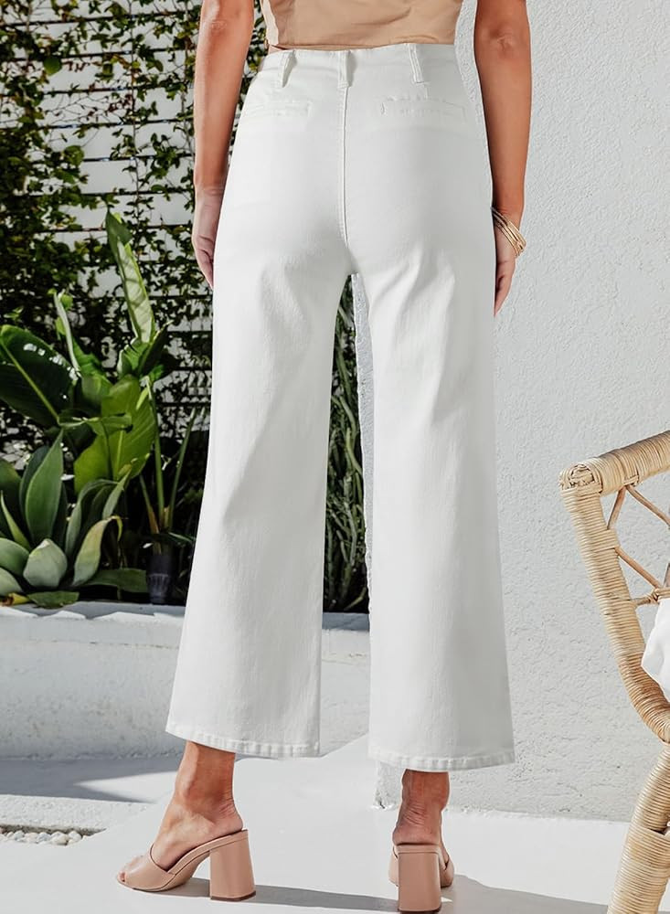 Sidefeel Women's Wide Leg Jeans High Waisted Zimbaplatinum Stretchy Straight Leg Jeans Buttoned L... | Amazon (US)