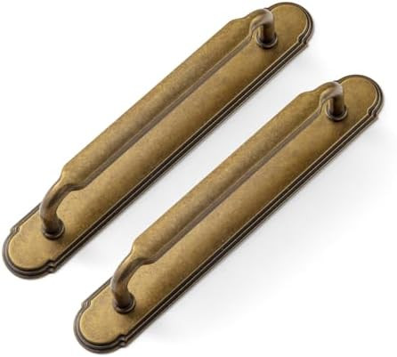 Goo-Ki 2 Pack Antique Brass Cabinet Pulls with Backplate Spacer, 5" Hole Center Kitchen Drawer Pu... | Amazon (US)