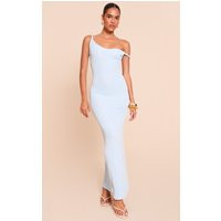 Baby Blue Textured Twist Strap Detail Maxi Dress | PrettyLittleThing US