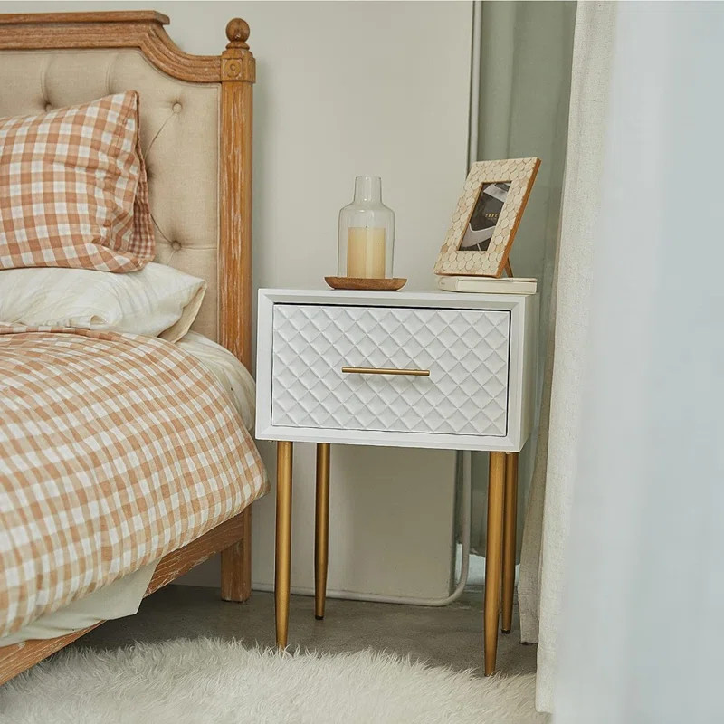 Middlewich Modern One Drawer White Nightstand End Table | Wayfair North America