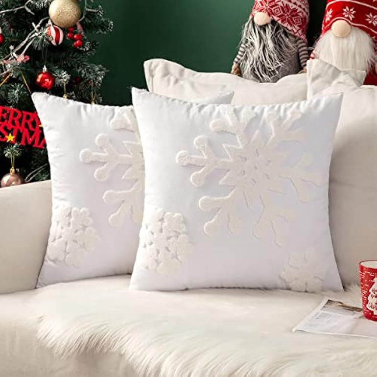 MIULEE Pack of 2 Christmas Decorative Snowflake Throw Pillow Covers Canvas Embroidery Cushion Cas... | Amazon (US)