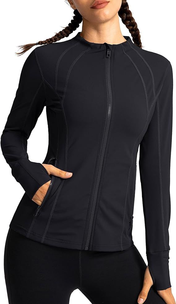 YYV Women's Workout Running Jackets Slim Fit Athletic Yoga Jacket for Women Zip Up Track Gym Wear... | Amazon (US)