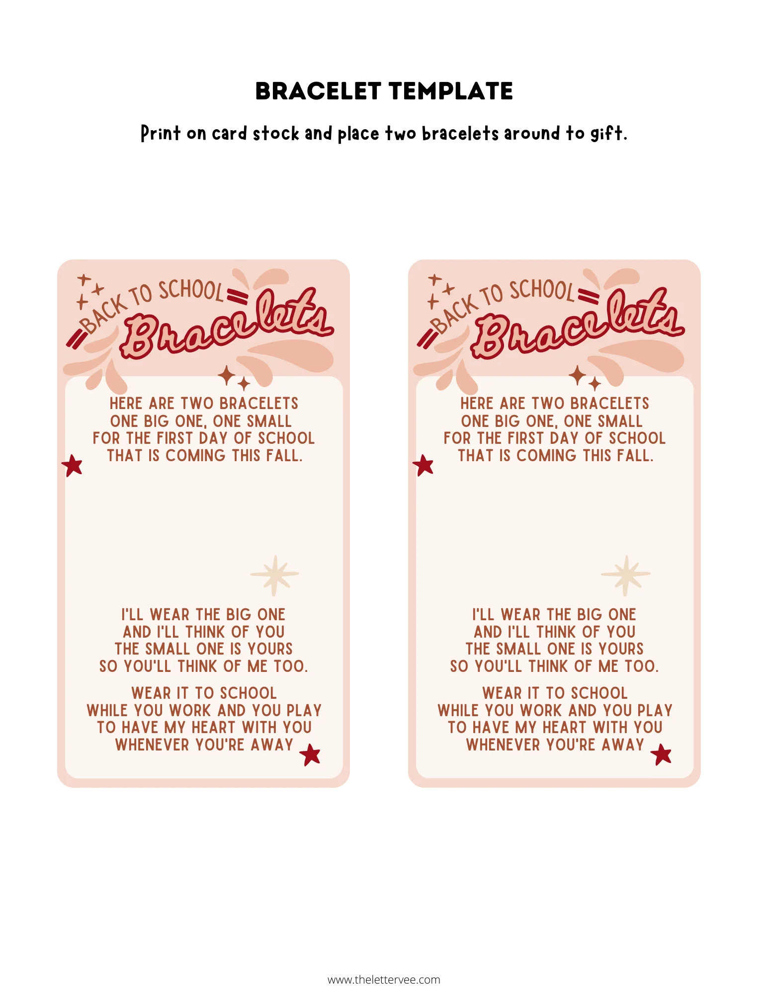 Back to School Bracelets printable | Printable gift | The Letter Vee