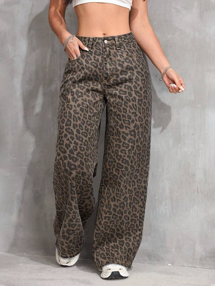 [Women's Jeans] Leopard Print - Women's - Wide Leg - Straight Leg - Jeans | SHEIN
