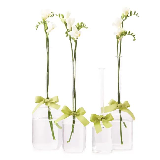 Sleek And Chic Set of 4 Jug Vases with Sage Green Ribbon Includes 4 Sizes Hand-Blown Glass | Gracious Style