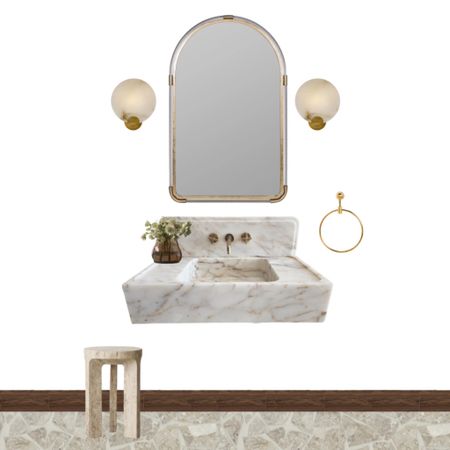 Bathroom design 

Floating vanity sink, marble sink, brass faucet, mirror, stone floor, bathroom stool, sconces, bud vase

#LTKhome #LTKSeasonal #LTKSpringSale