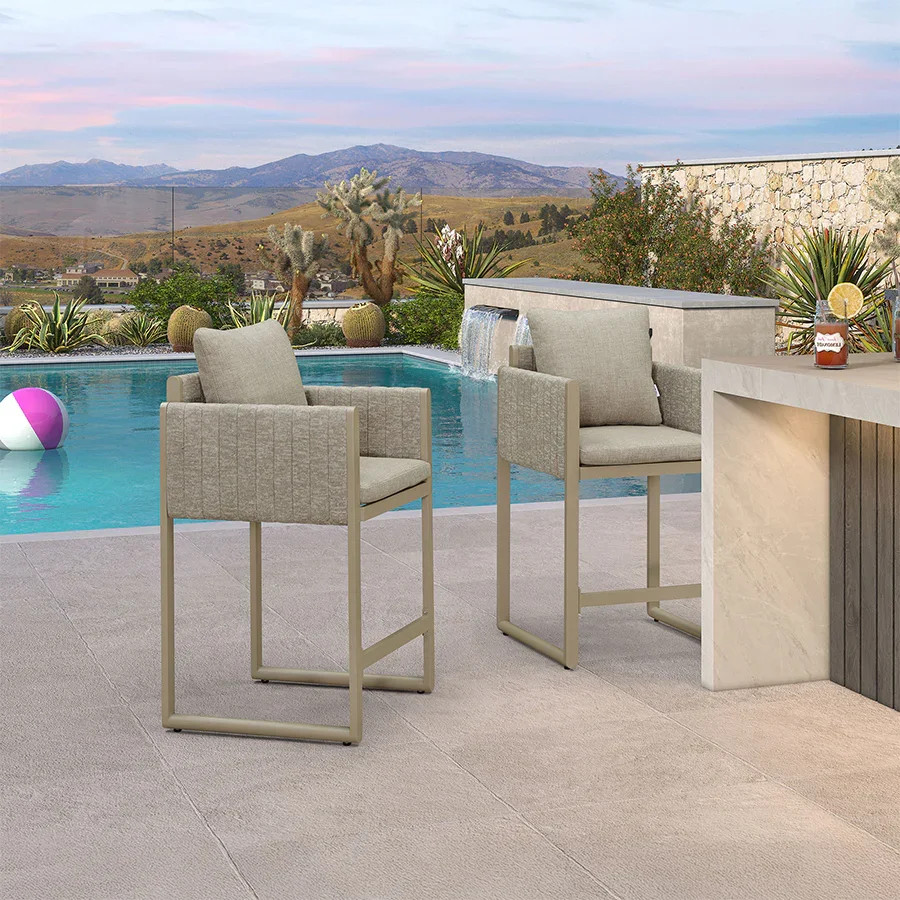 PURPLE LEAF Sanori Outdoor Bar Stools Set of 2 Modern Olefin Weaving Bar Chairs with Backrest Pil... | Purple Leaf