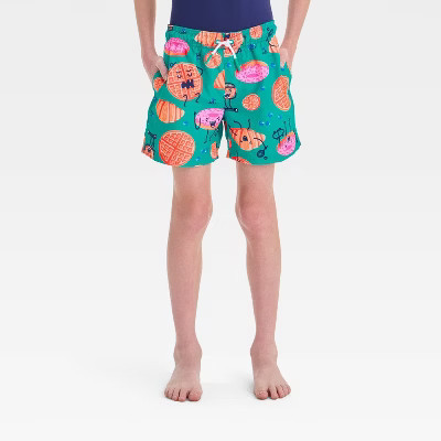 Boys' Food Printed Swim Shorts - Cat & Jack™ Teal Blue M Husky: UPF 50+, Elastic Waist, Built-in Brief | Target