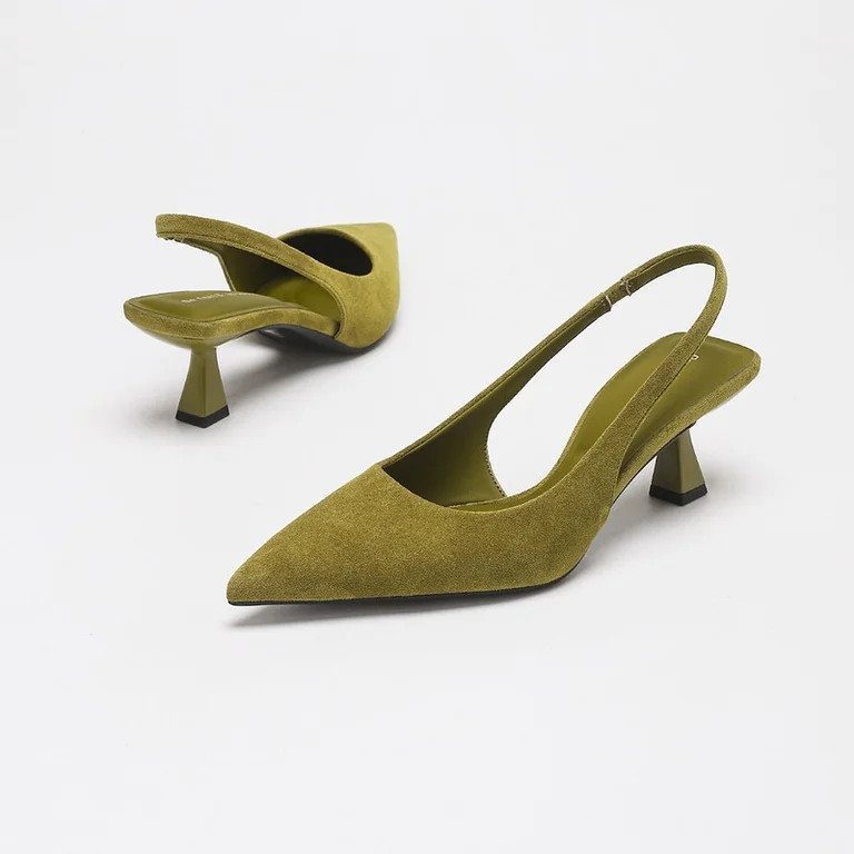 On feet& in love Women's Suede Pointed Toe Slingback Pumps - Geometric Low Heel Slip-On Dress Sho... | Walmart (US)