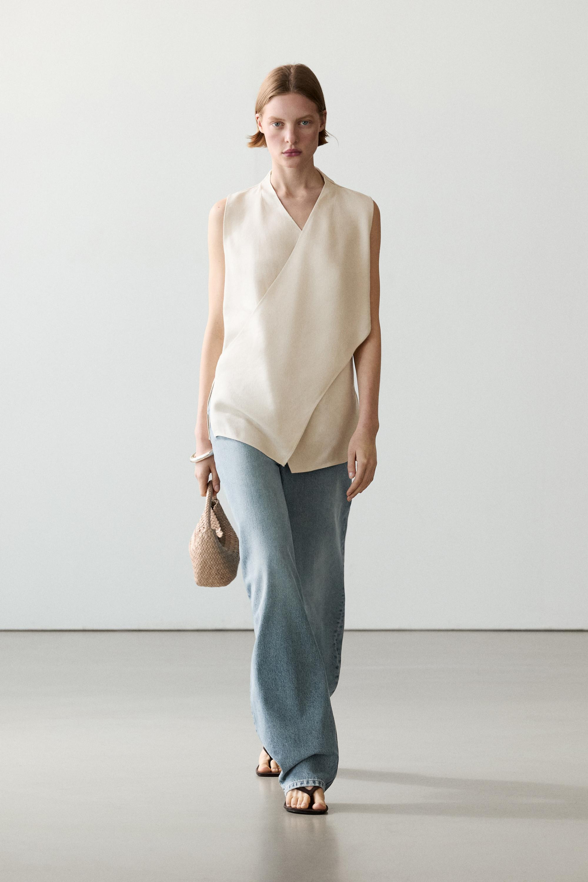 Fließendes Top in Wickeloptik mit Leinen | Massimo Dutti DE