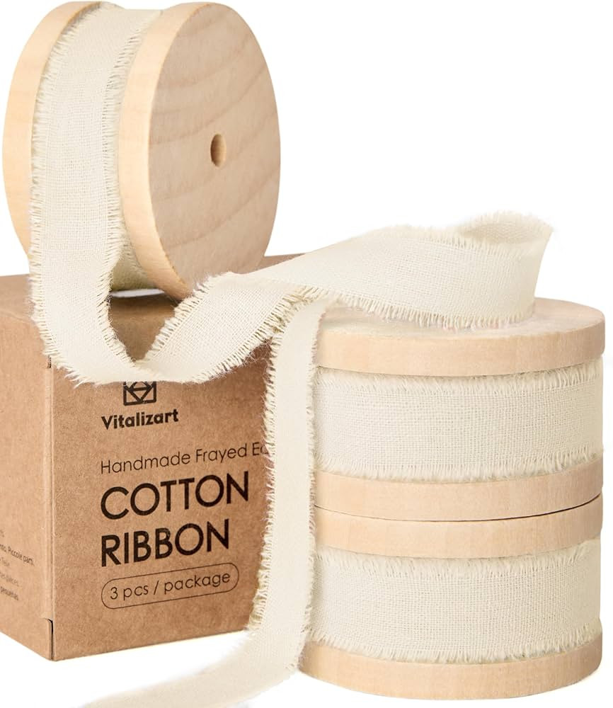 Vitalizart White Cotton Ribbon Handmade Fringe 5/8" x 21 Yd Cream Pure Natural Cotton Ribbons for... | Amazon (US)